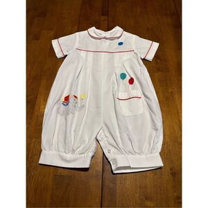 Vintage Baby Little Diana Cotton Romper White Red Handmade Stitched 9 Months
